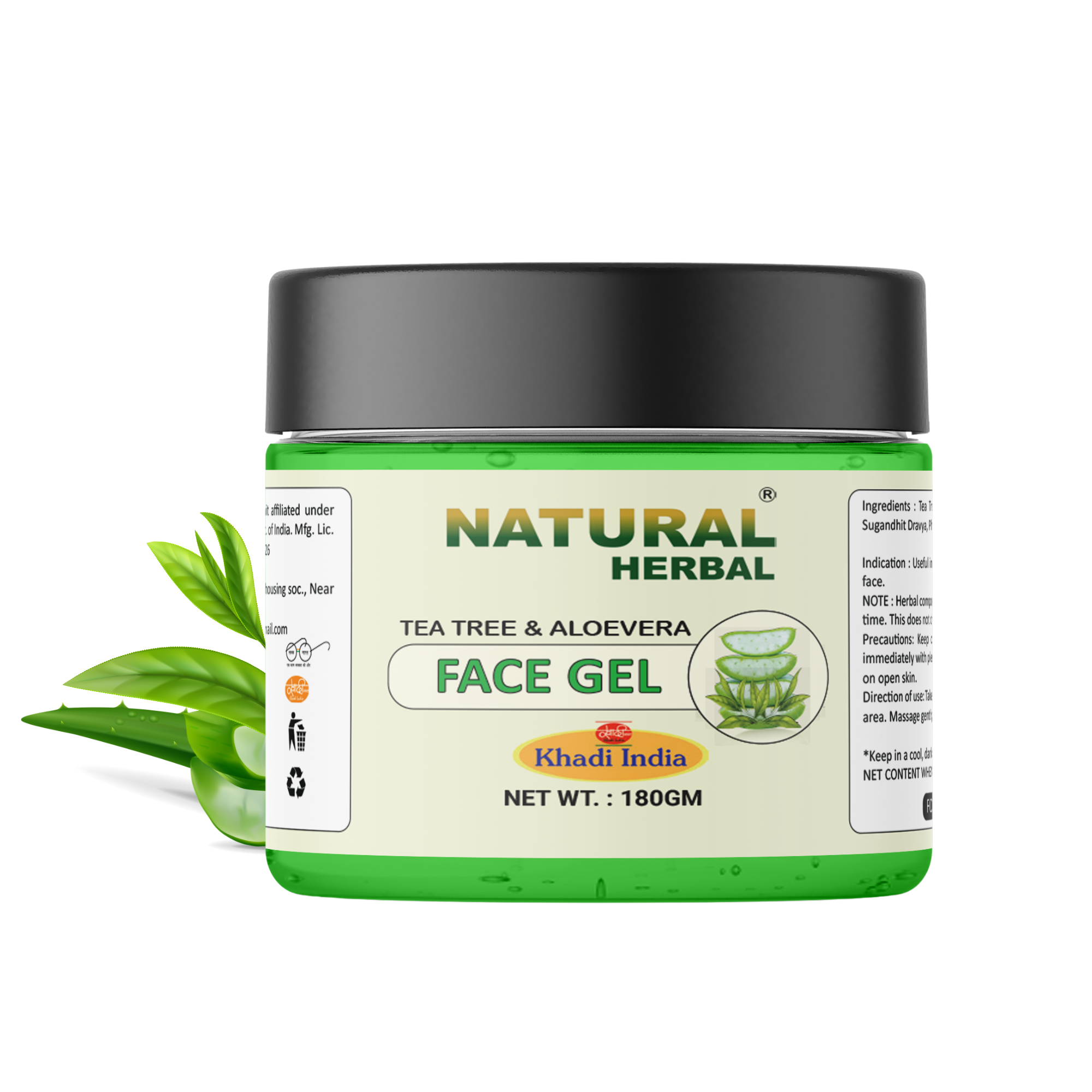 Natural Herbal Khadi Tea Tree & Aloevera Gel for Men Women 180gm