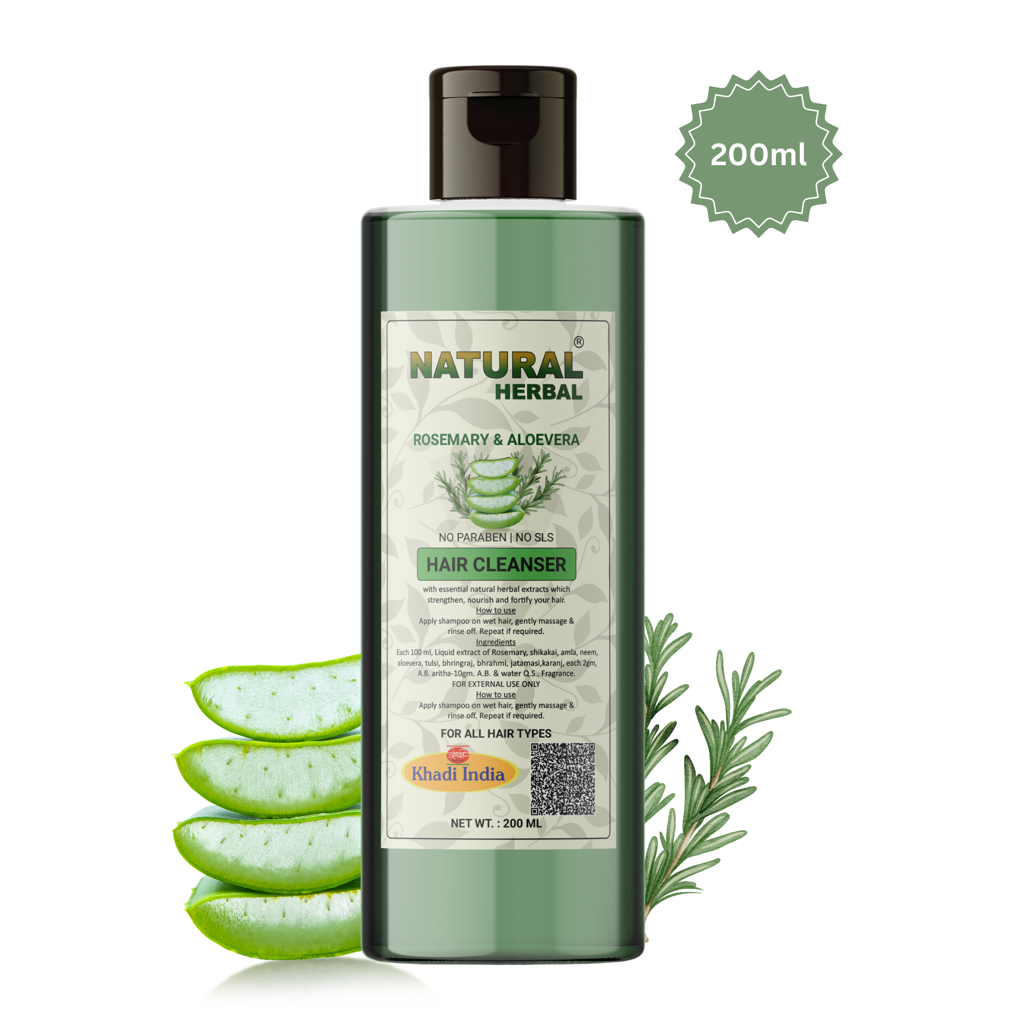 Natural Herbal Rosemary Aloe Vera Shampoo 200ml for men and women