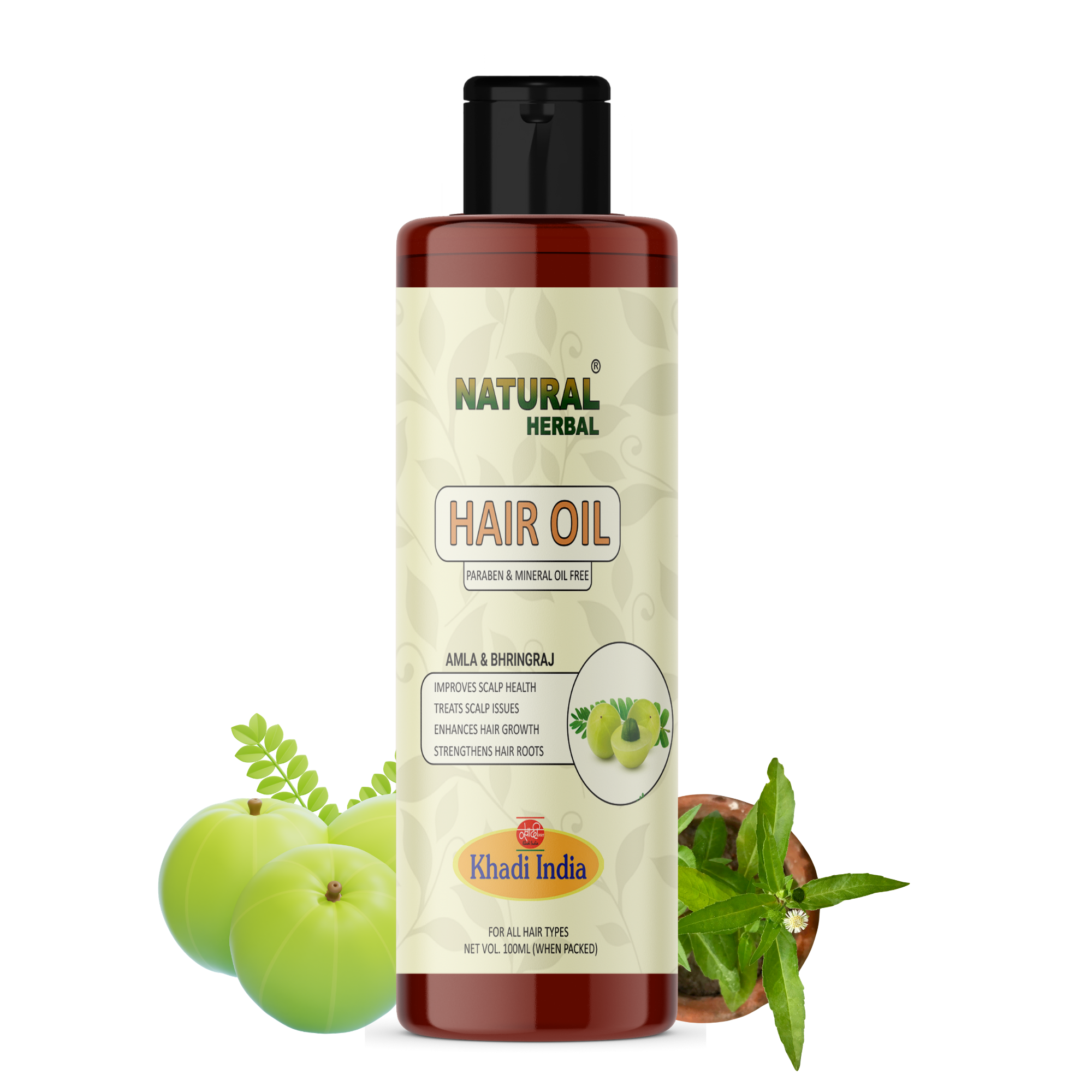 Natural Herbal Khadi Amla & Bhringraj Hair Oil 100ml