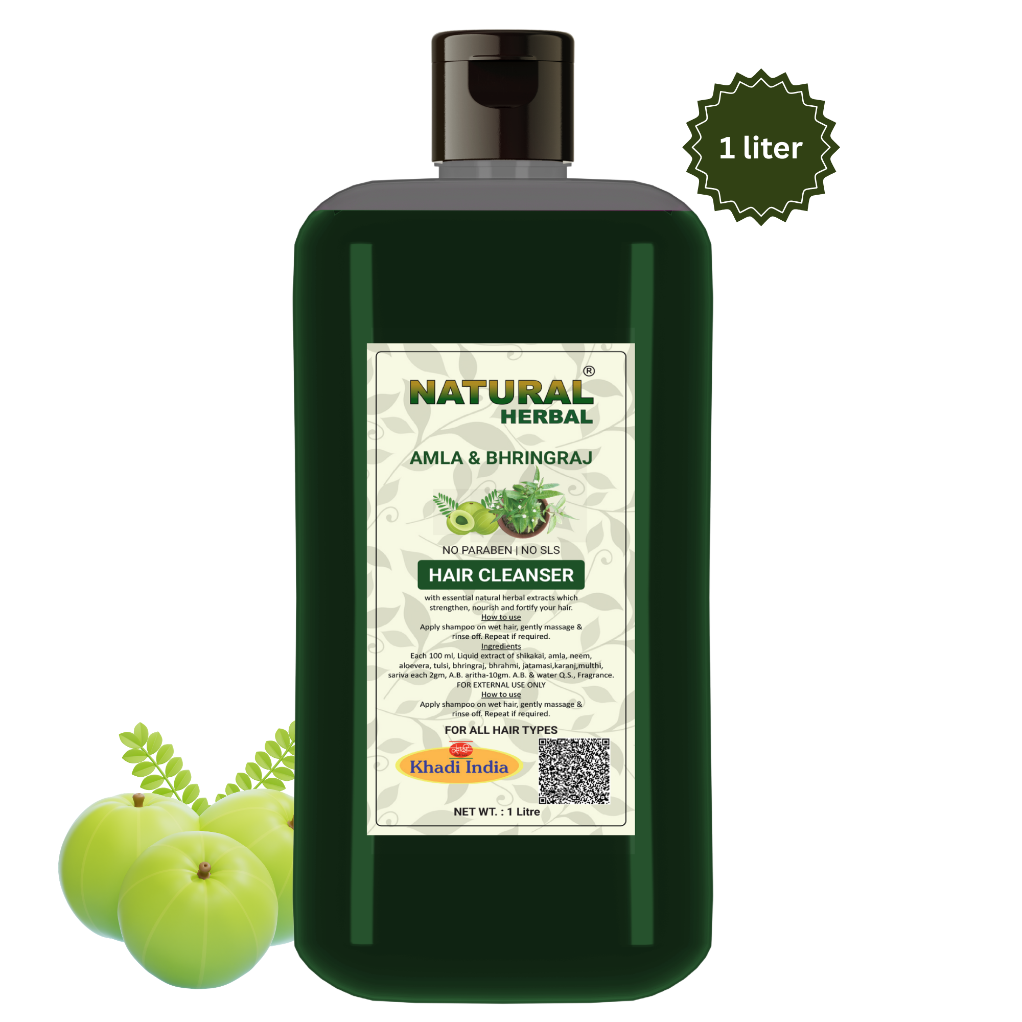 Natural Herbal Khadi Amla Bhringraj Shampoo 1 Litre