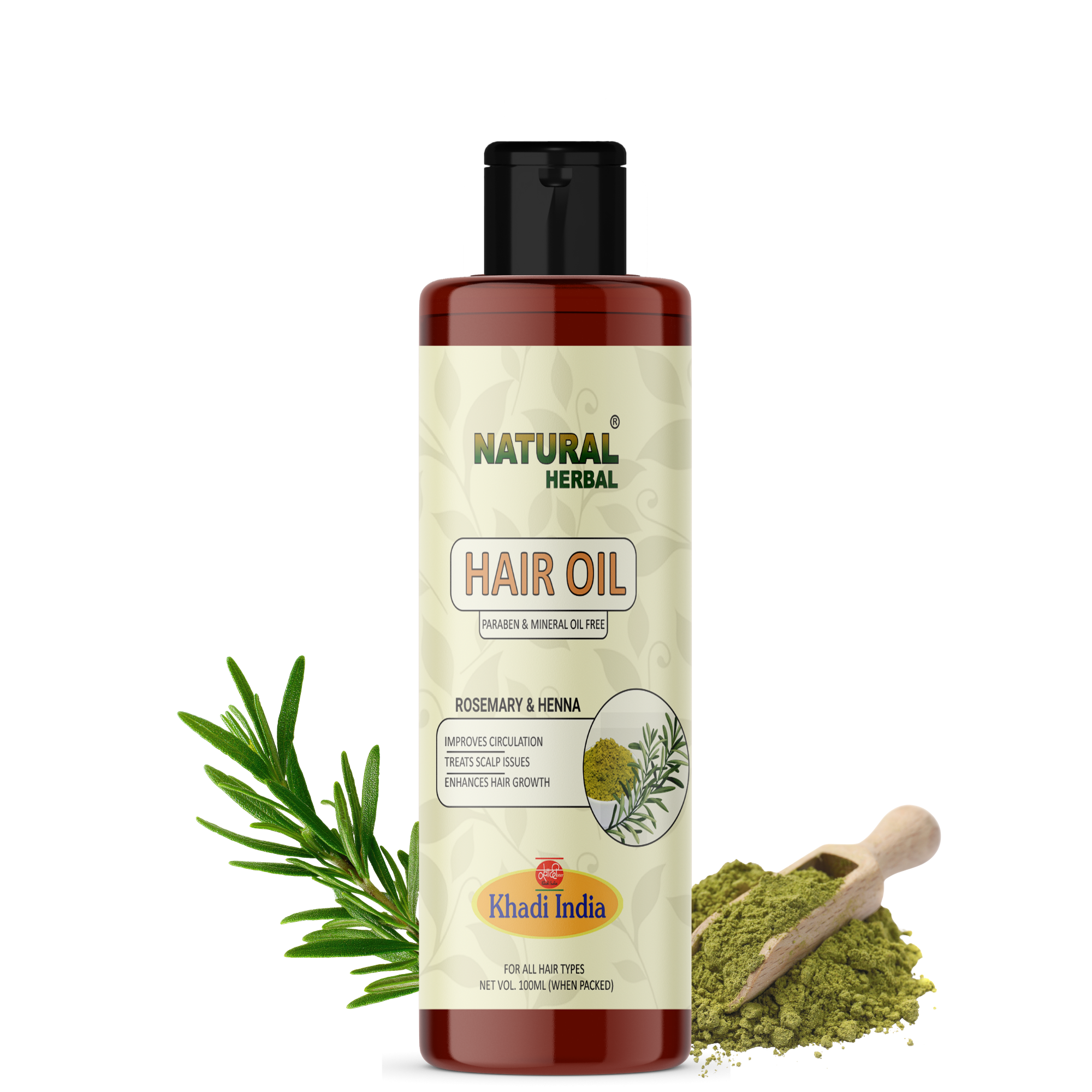 Natural Herbal Khadi Rosemary And Henna Hair Oil 100ml