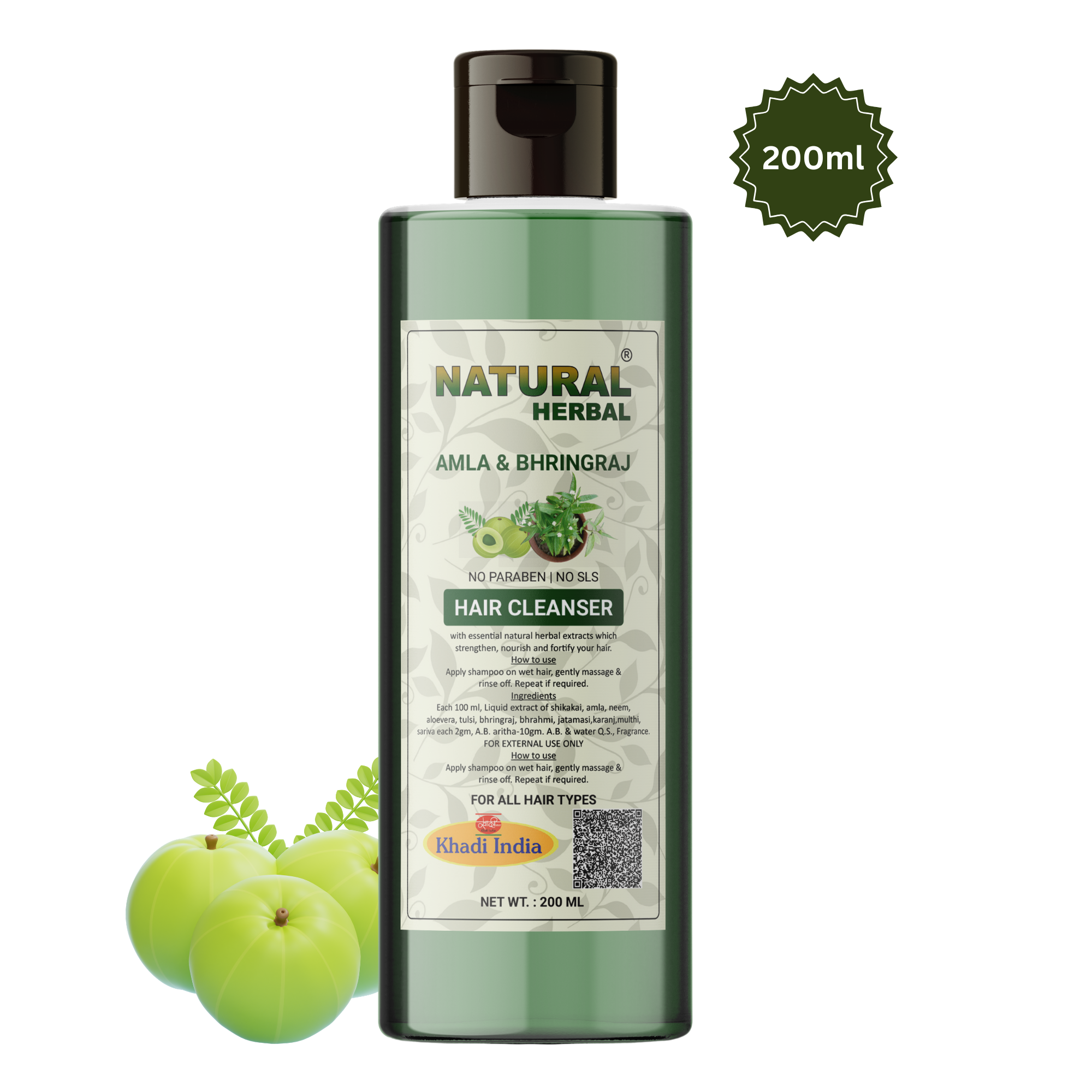 Natural Herbal Khadi Amla Bhringraj Shampoo 200ml