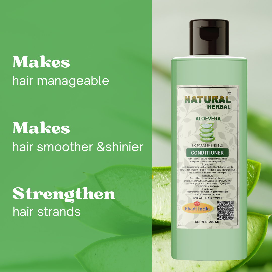 Natural Herbal Khadi Amla Bhringraj Shampoo 500 ml And Aloevera Conditioner 200 ml For Hair Growth | Shampoo And Conditioner Combo Pack