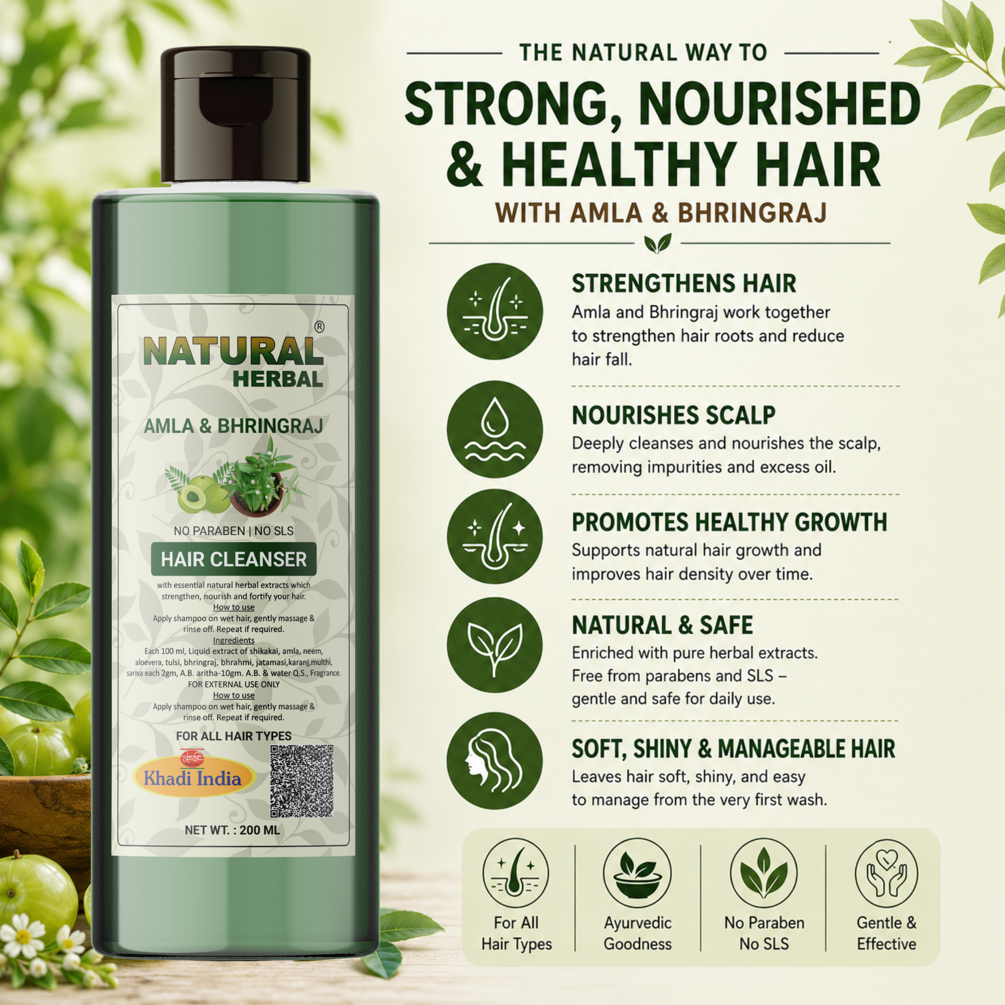 Natural Herbal Khadi Amla Bhringraj Shampoo 200ml