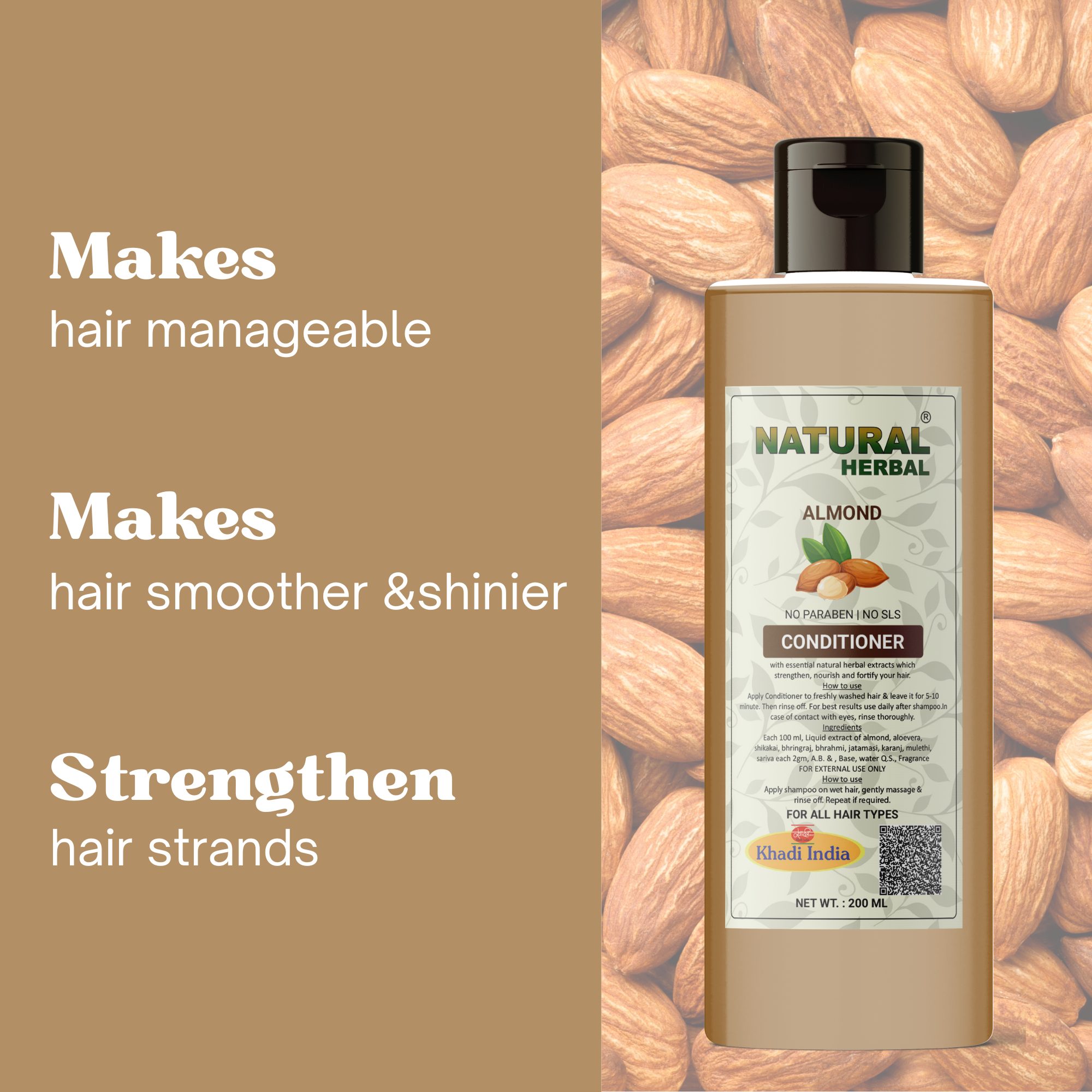 Natural Herbal Khadi Almond Conditioner 200ml for women and men