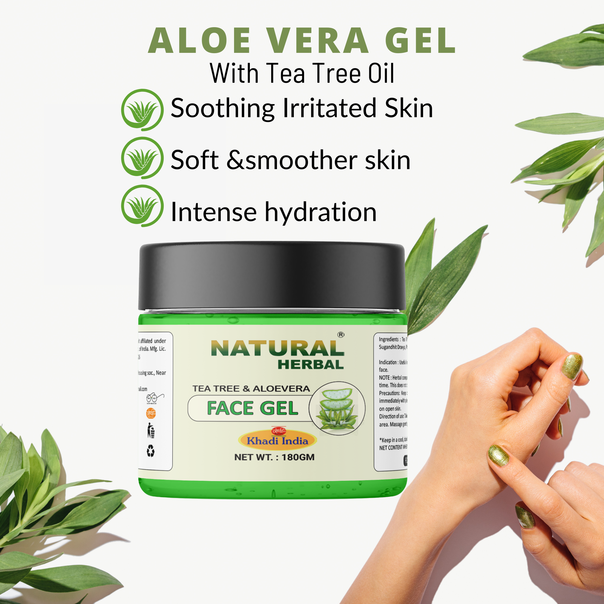 Natural Herbal Khadi Tea Tree & Aloevera Gel for Men Women 180gm
