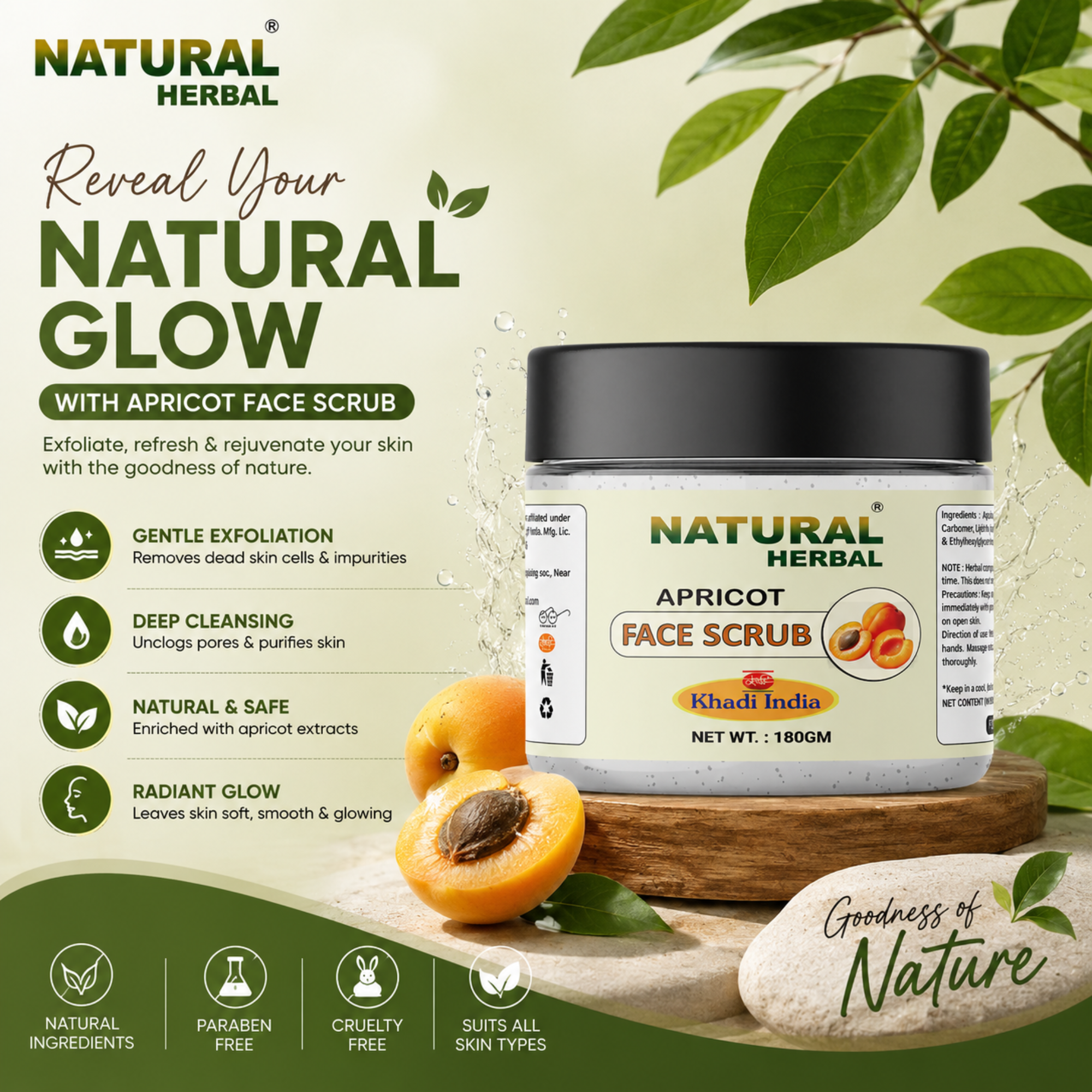 Natural Herbal Khadi Apricot Face Scrub 180gm