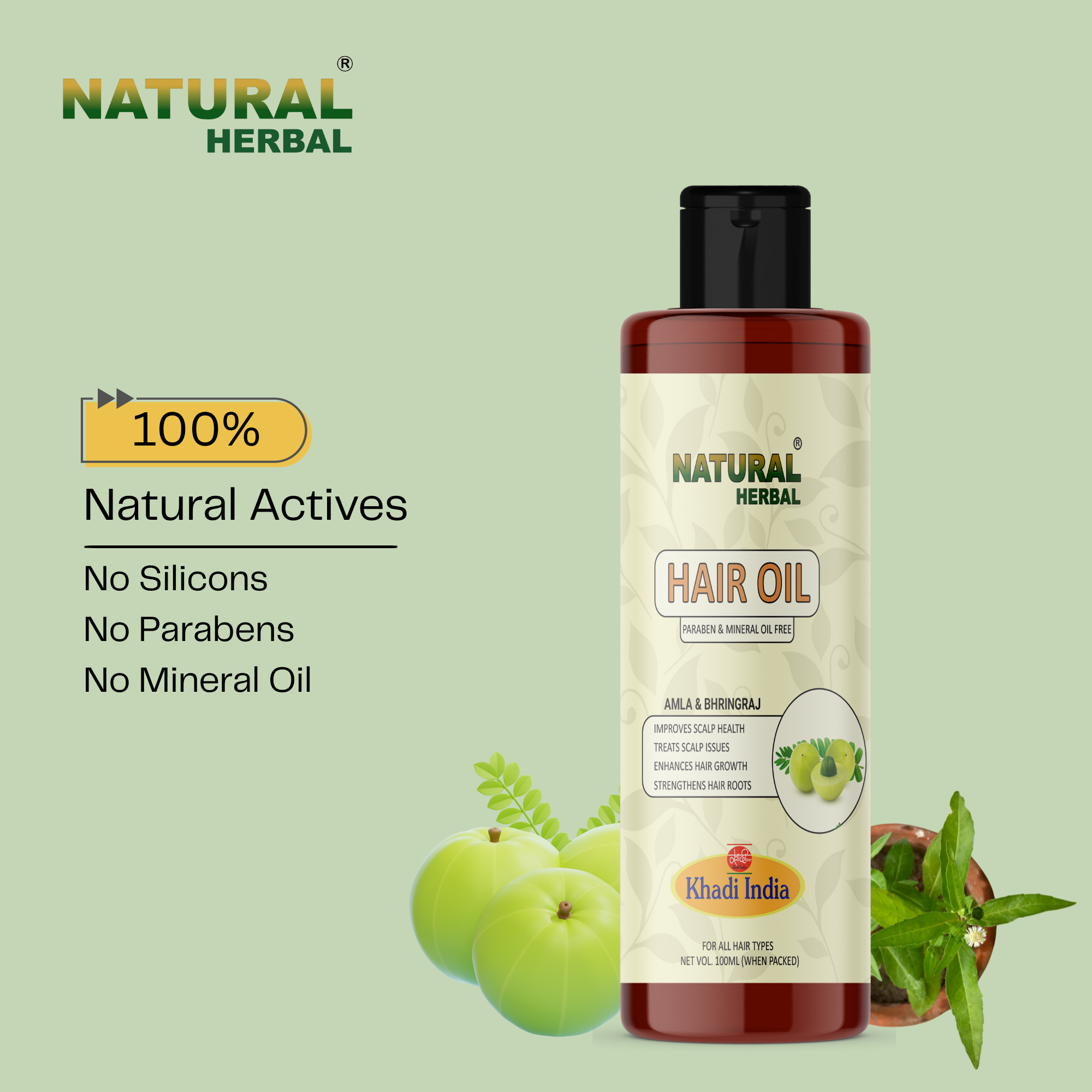 Natural Herbal Khadi Amla & Bhringraj Hair Oil 100ml