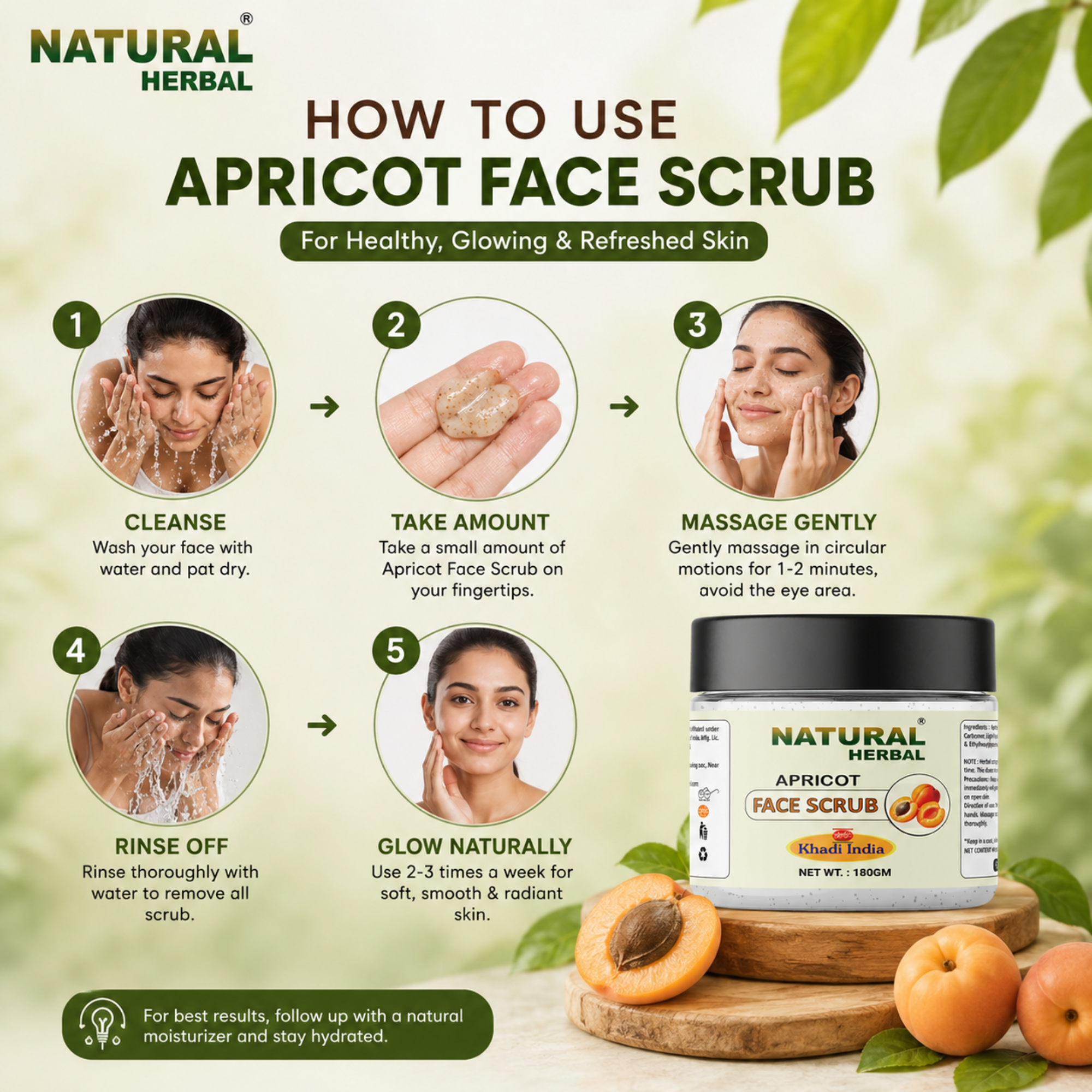 Natural Herbal Khadi Apricot Face Scrub 180gm