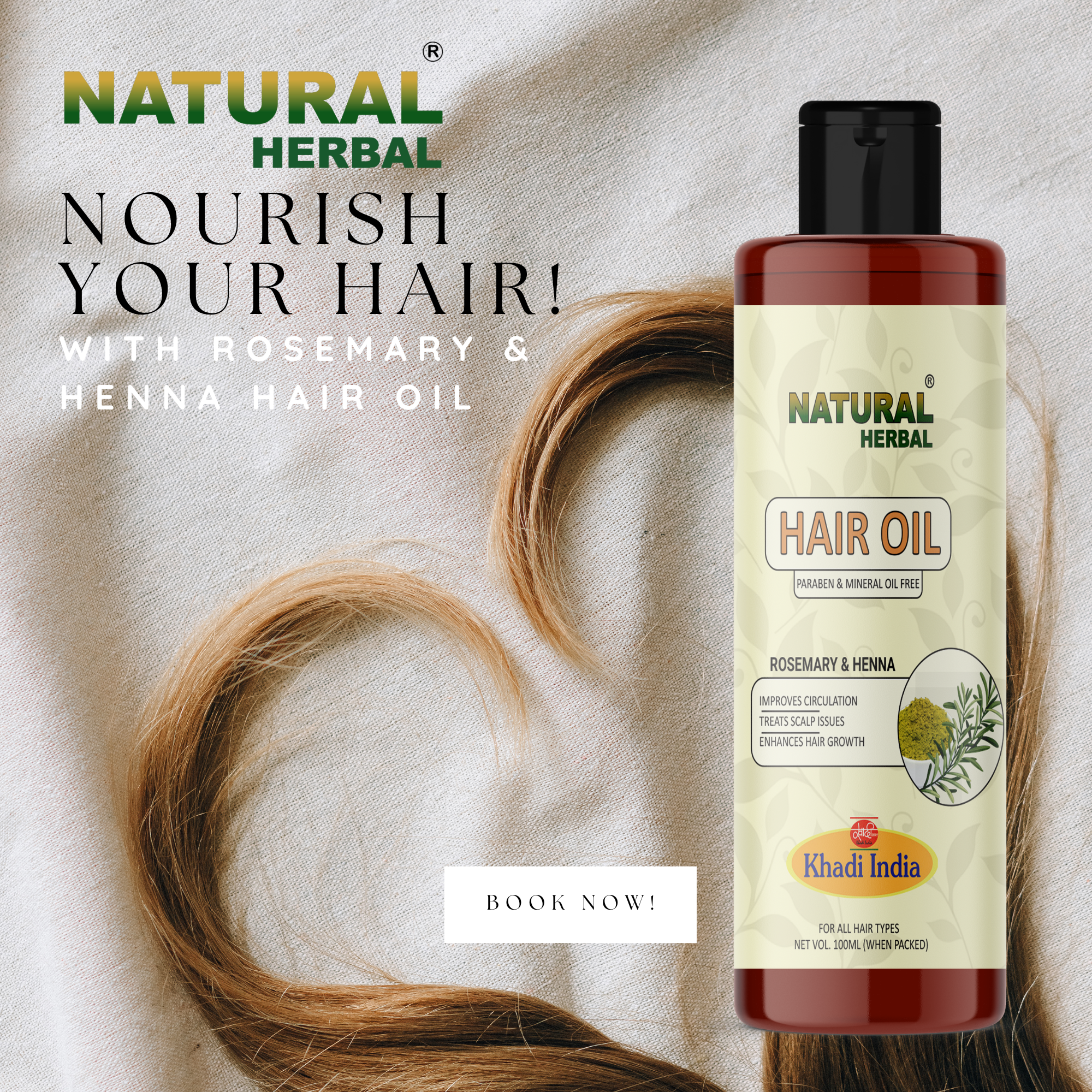 Natural Herbal Khadi Rosemary And Henna Hair Oil 100ml