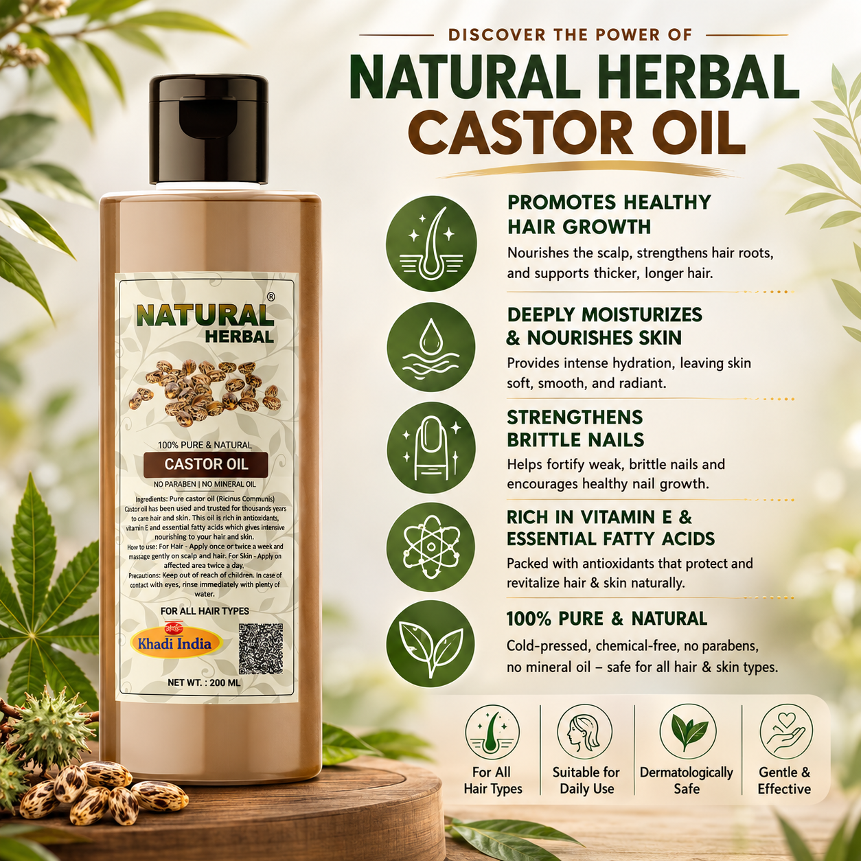 Natural Herbal Khadi Castor Oil 200ml