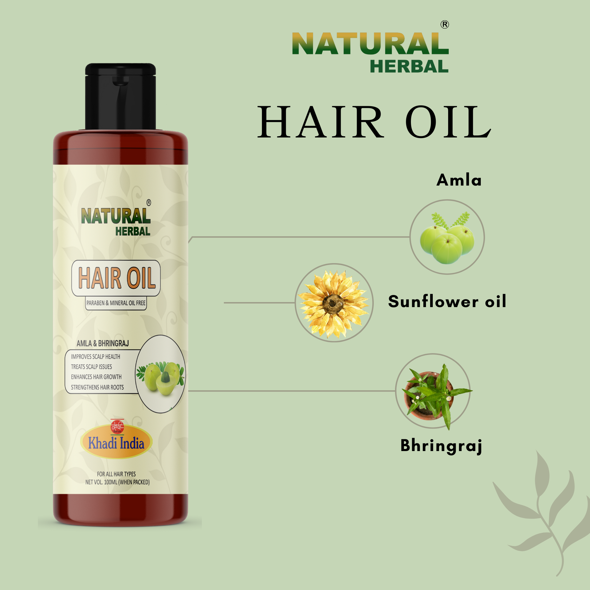 Natural Herbal Khadi Amla & Bhringraj Hair Oil 100ml