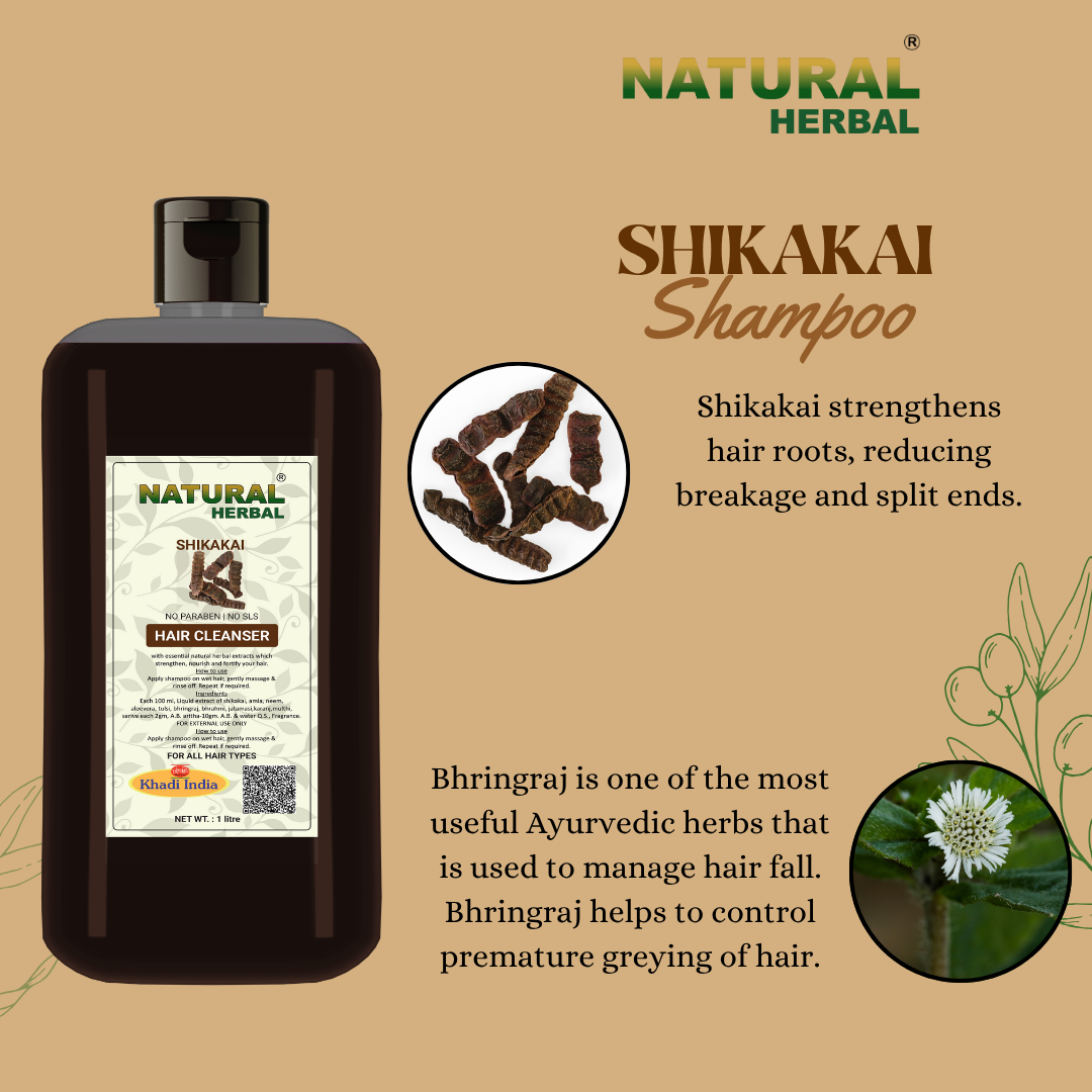 Natural Herbal Khadi Shikakai Ayurvedic Shampoo 1 Litre