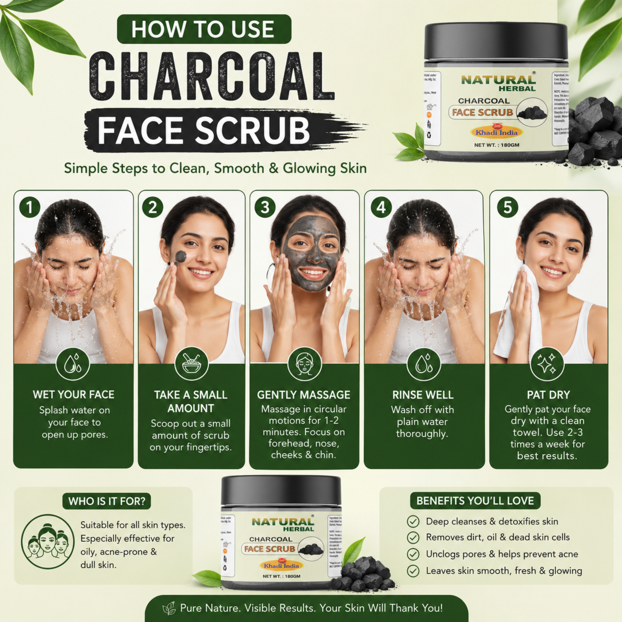 Natural Herbal Khadi Charcoal Face Scrub 180gm