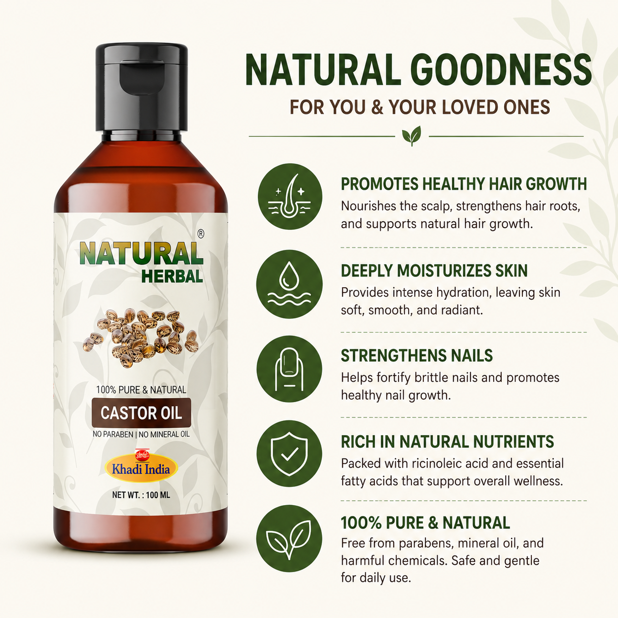 Natural Herbal Khadi castor Oil 100ml