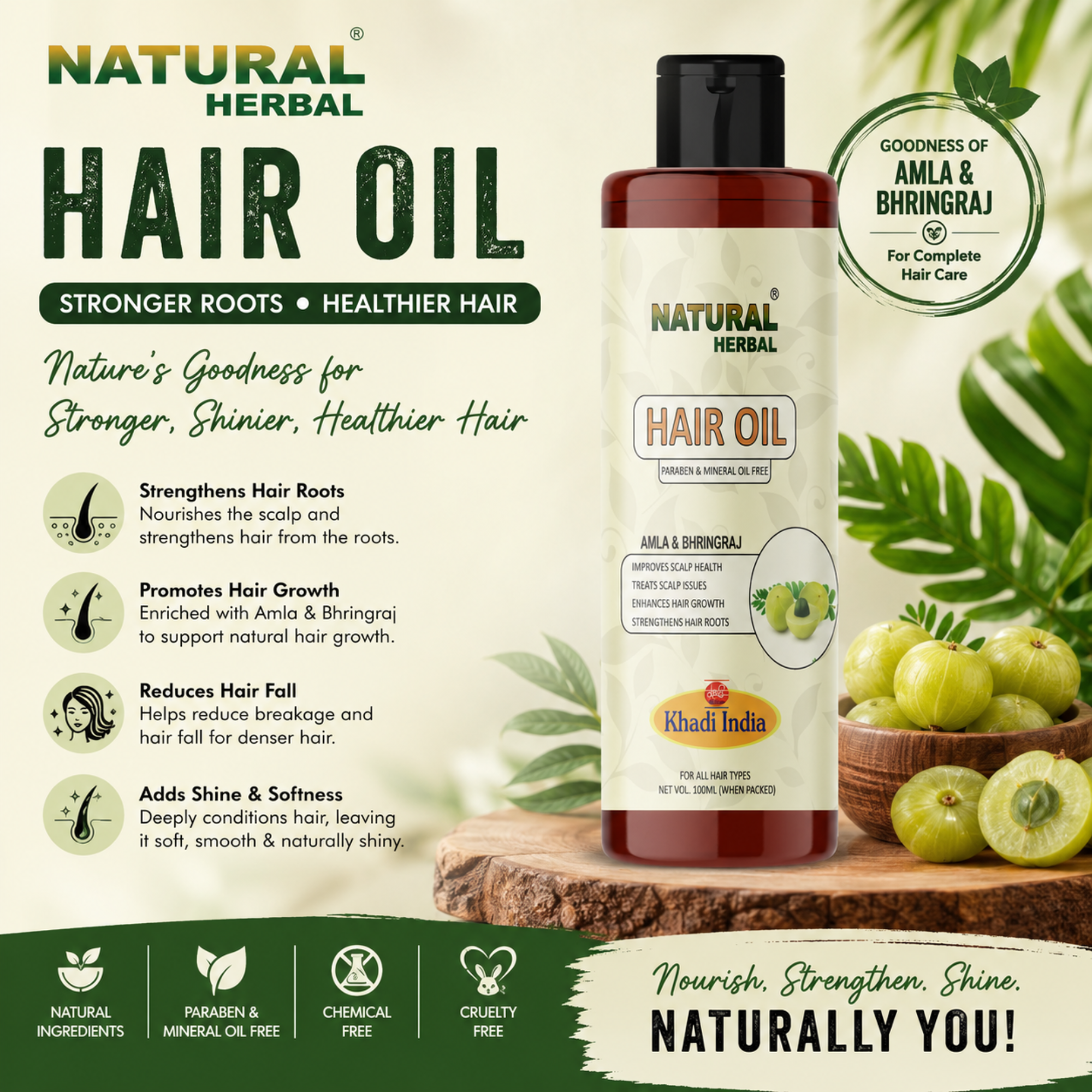 Natural Herbal Khadi Amla & Bhringraj Hair Oil 100ml