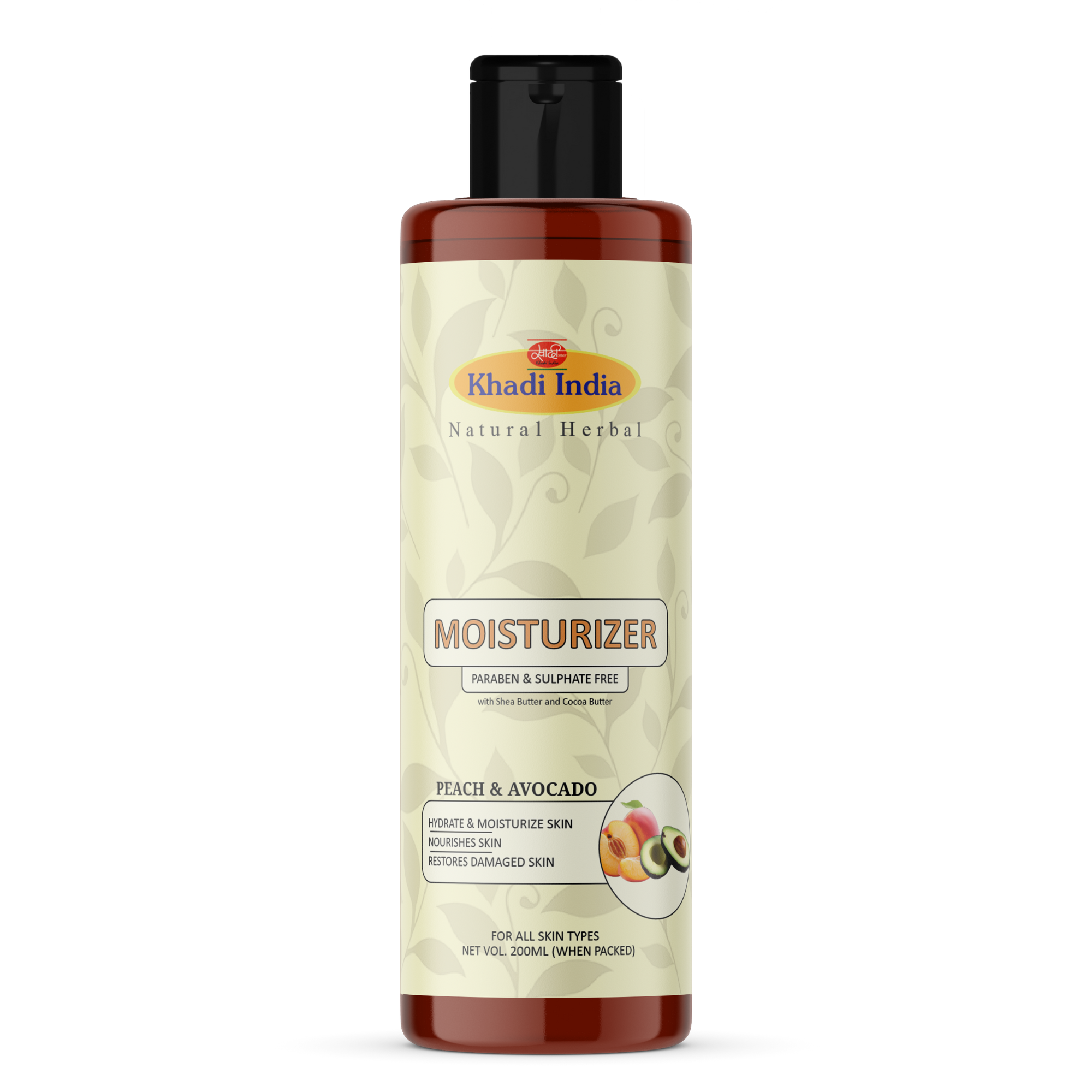 Khadi Natural Herbal Moisturizer | Peach & Avacado | Paraben & Sulphate Free, 200ml
