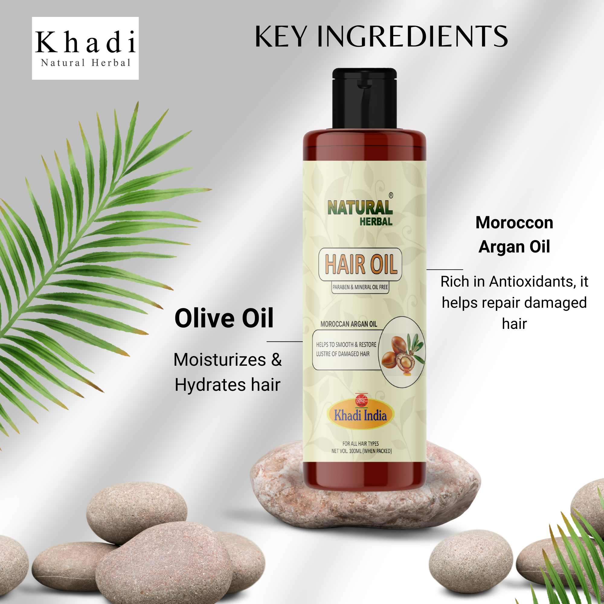 Natural Herbal Khadi Hair Oil with Moroccan Argan Oil, Paraben and Mineral Oil Free 100ml