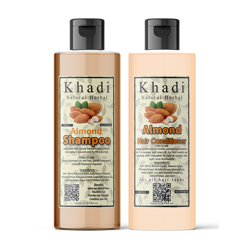 Khadi Natural Herbal Almond Shampoo 200ml and Almond Conditioner 200ml Combo Kit
