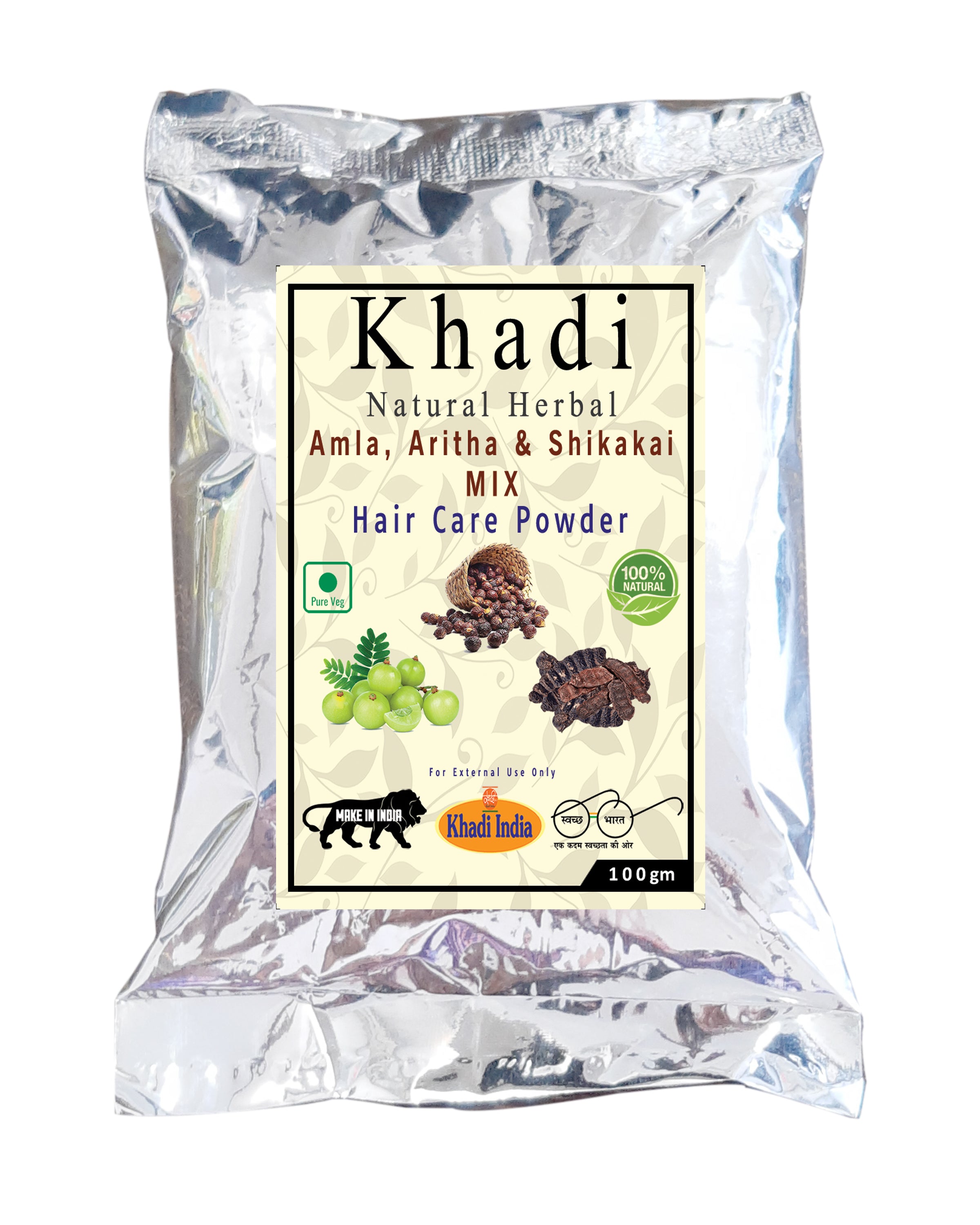 Khadi Natural Herbal Amla Aritha & Shikakai Powder Shampoo Hair Care Powder - 100Gm