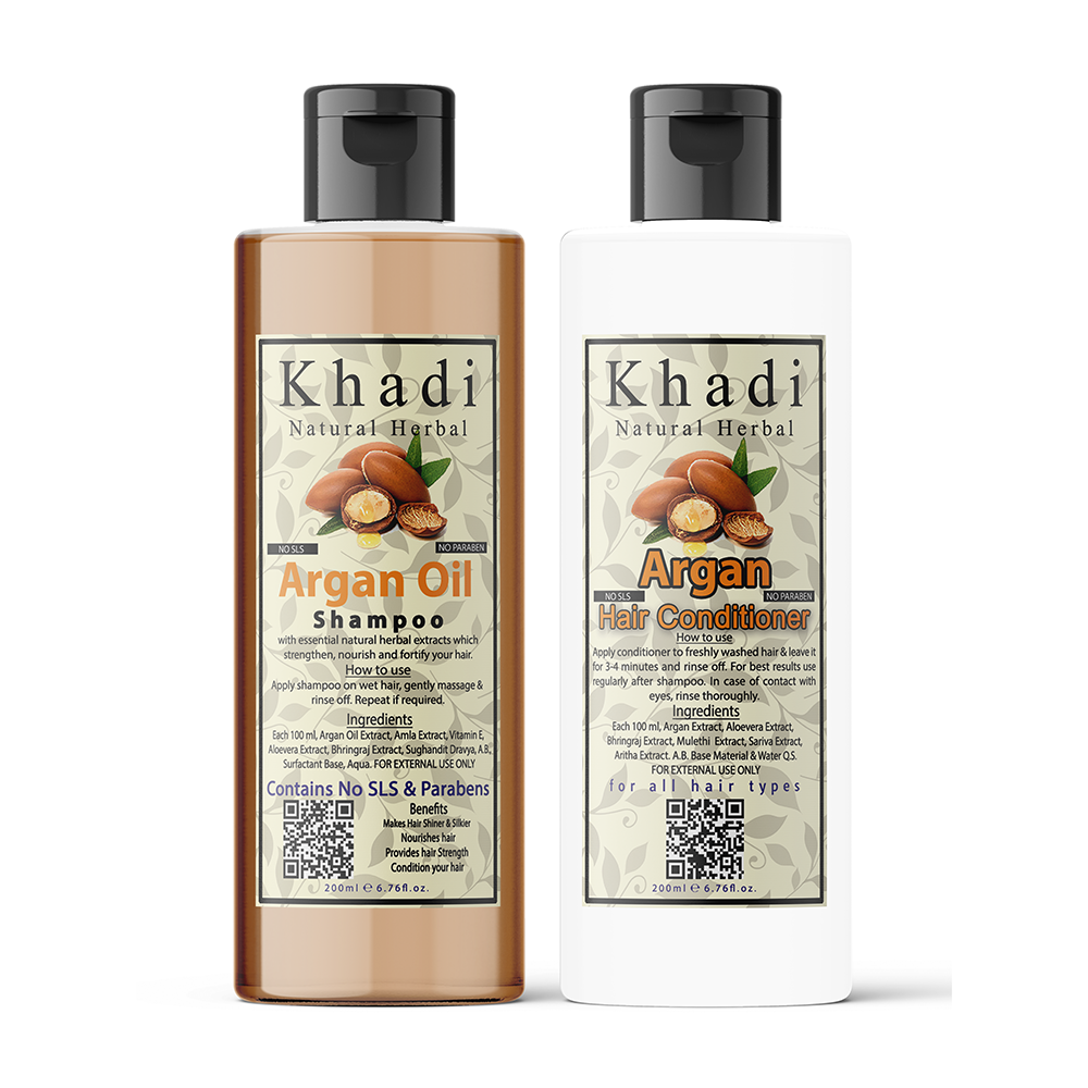 Khadi Natural Herbal Argan Shampoo 200ml and Argan Conditioner 200ml Combo Kit