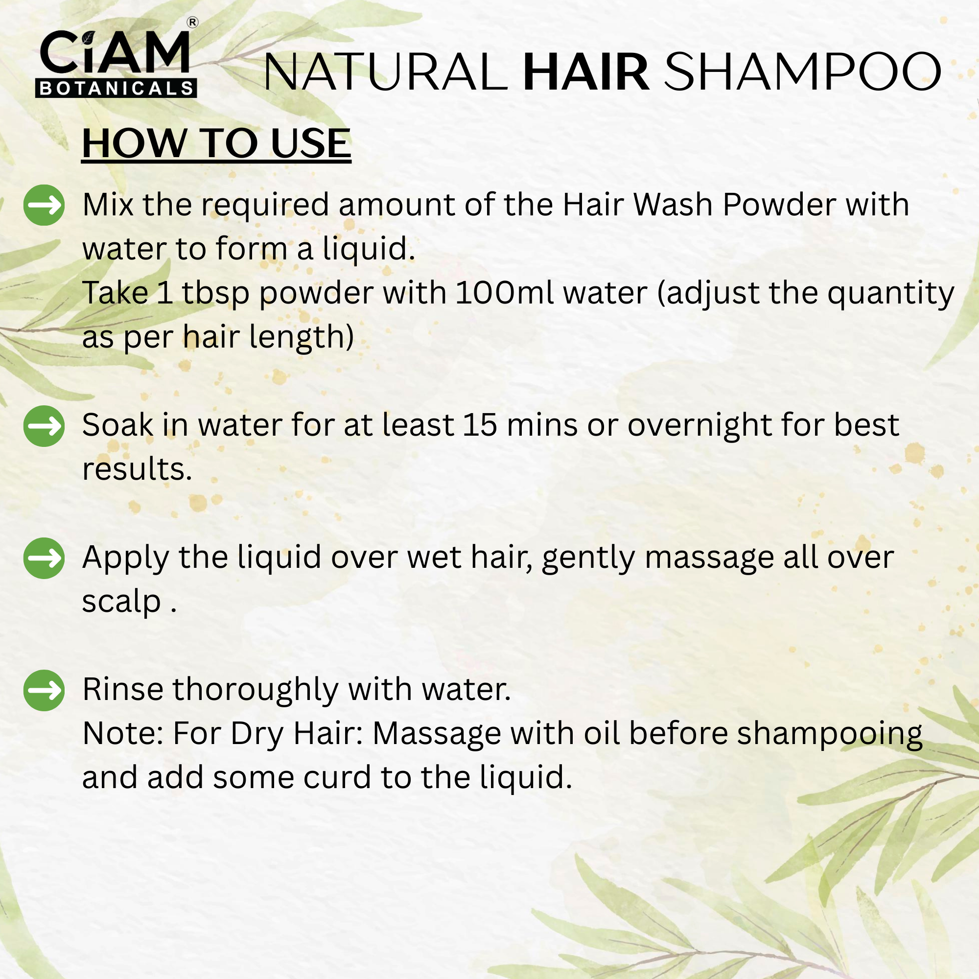 CIAM Botanicals Natural Powder Hair Shampoo With Pure & Herbal Amla, Reetha, Shikakai, Methi Dana Powder, For Men & Women Totally Organic | Paraben And Sulphate Free Shampoo 100g