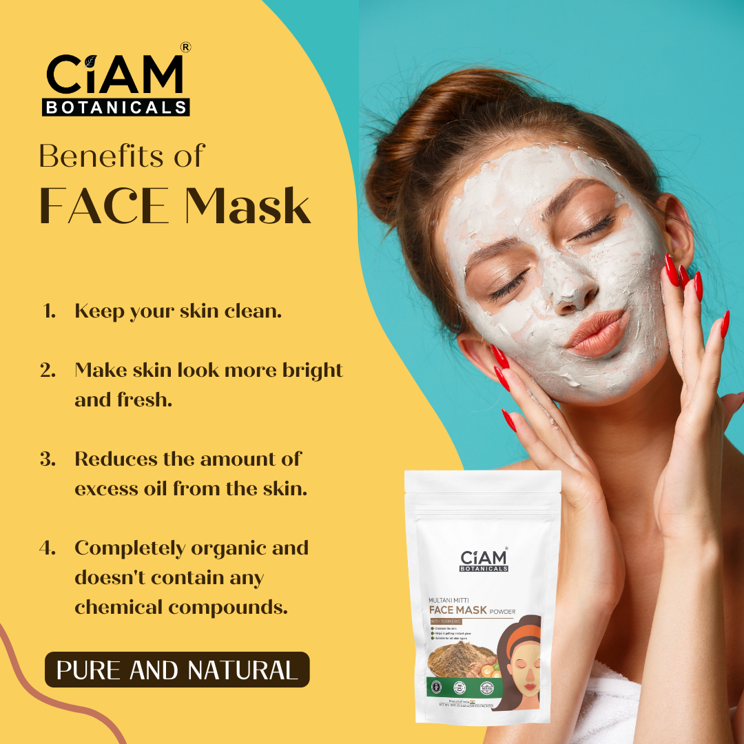 Ciam Multani Mitti Face Pack Powder With Turmeric | Brighten Skin, Reduce Exceess Oil | 100% Pure & Natural Chemical Free Face Mask Powder Suitable For All Skin Types Pack Of 100gm