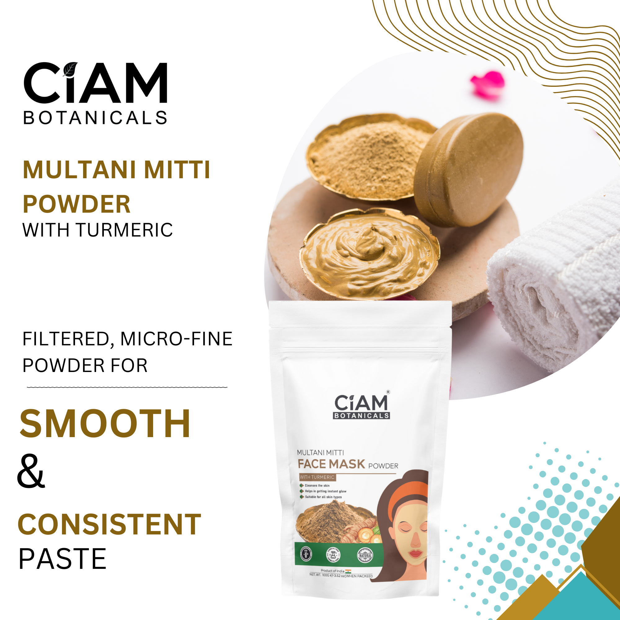 Ciam Multani Mitti Face Pack Powder With Turmeric | Brighten Skin, Reduce Exceess Oil | 100% Pure & Natural Chemical Free Face Mask Powder Suitable For All Skin Types Pack Of 100gm