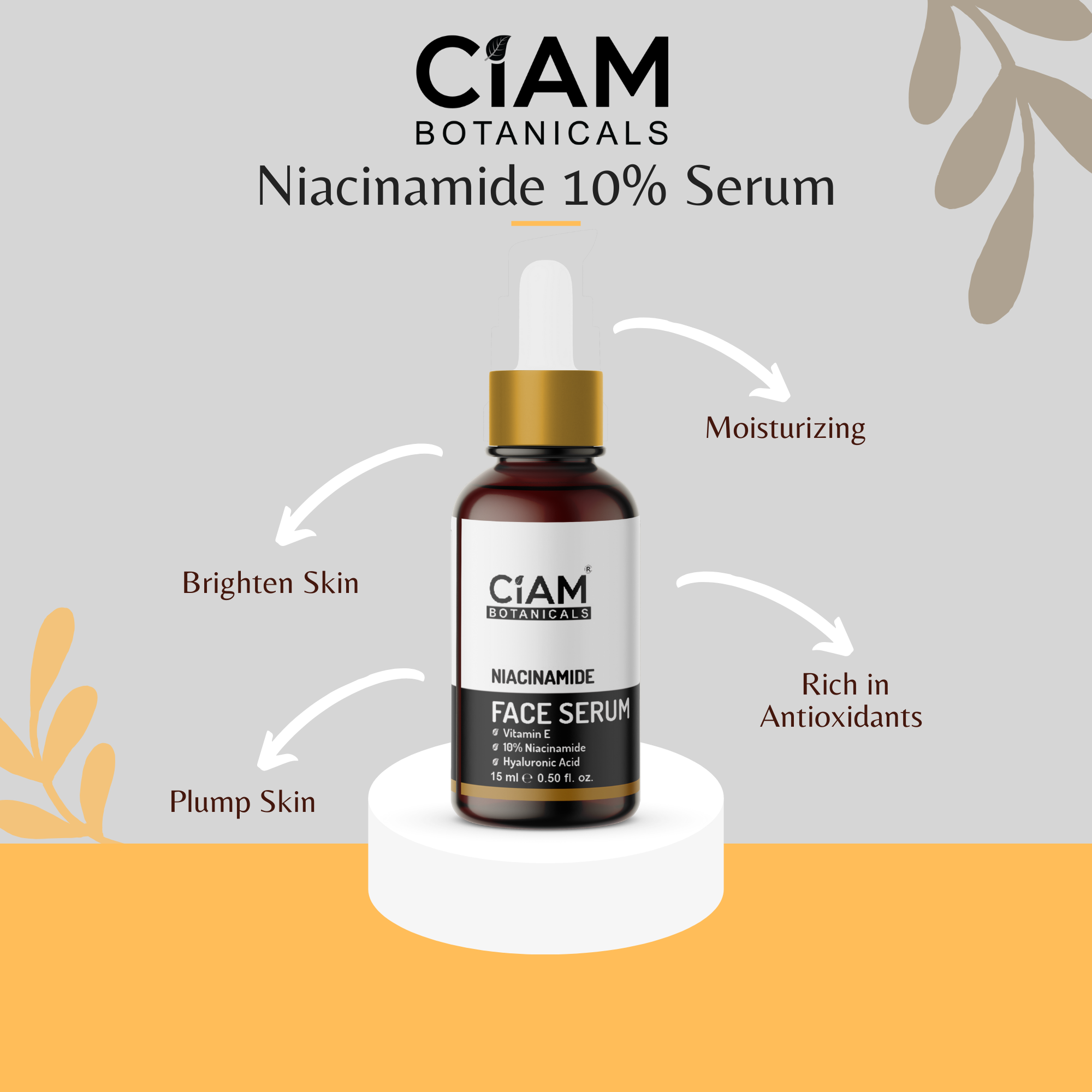 Ciam 10% Niacinamide Face Serum for Acne Marks, Blemishes With Hyaluronic Acid & Vitamin E | Skin Glowing,Open pores,Anti Acne Serum for Oily & Acne Prone Skin For Women & Men 15ml