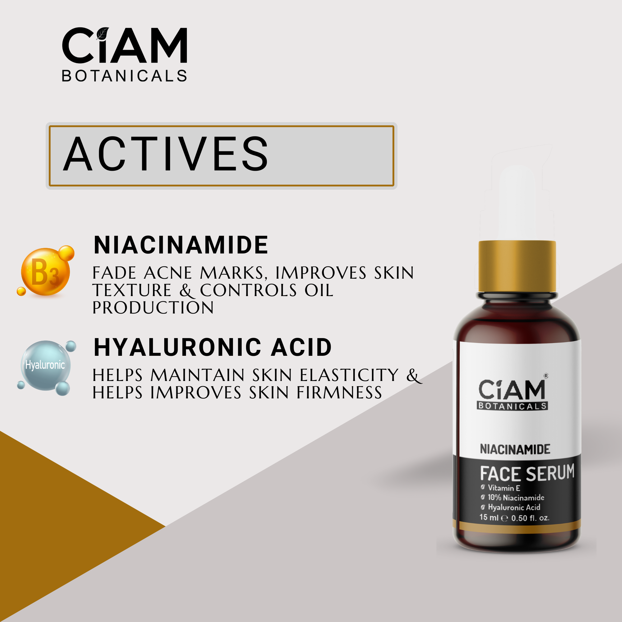 Ciam 10% Niacinamide Face Serum for Acne Marks, Blemishes With Hyaluronic Acid & Vitamin E | Skin Glowing,Open pores,Anti Acne Serum for Oily & Acne Prone Skin For Women & Men 15ml