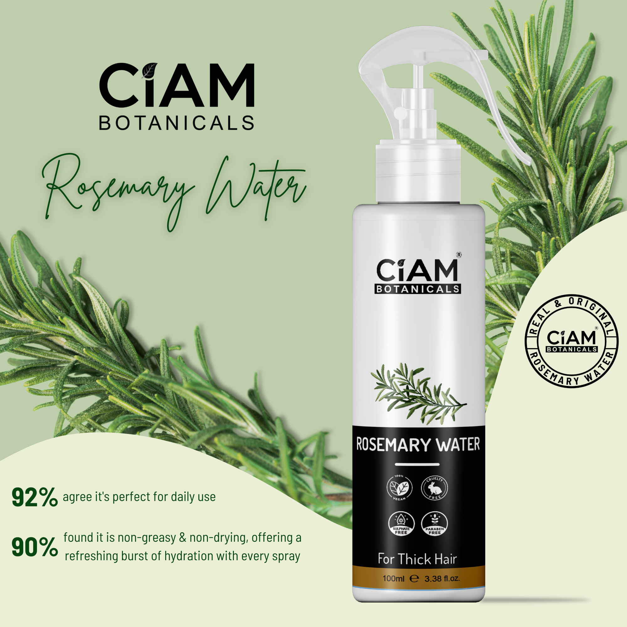 Ciam Rosemary Water Spray For Hair Growth | Reduce Hair Fall & Strengthen Hair 100Ml Pack