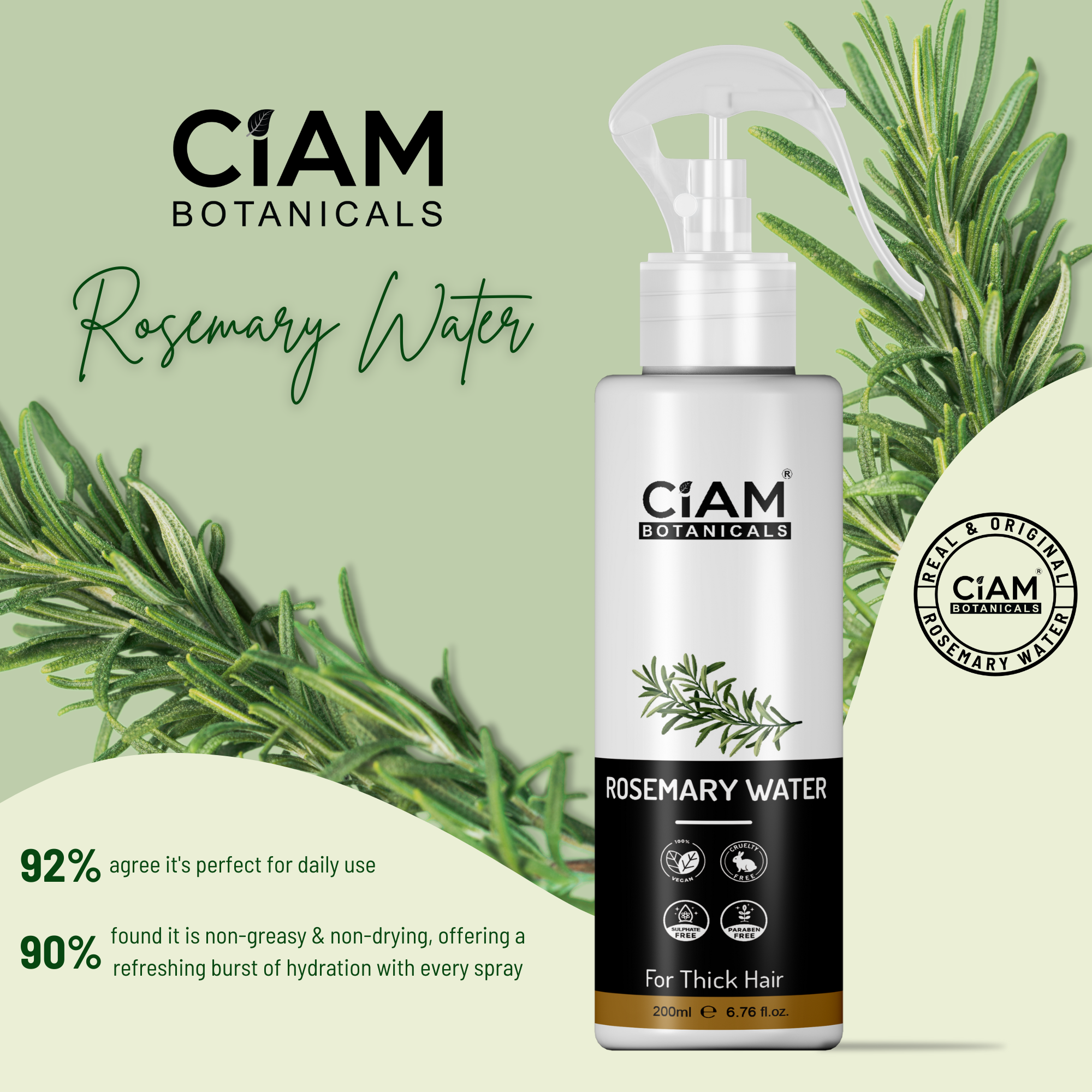 Ciam Rosemary Water Spray For Hair Growth 200ml | Reduce Hair Fall & Strengthen Hair