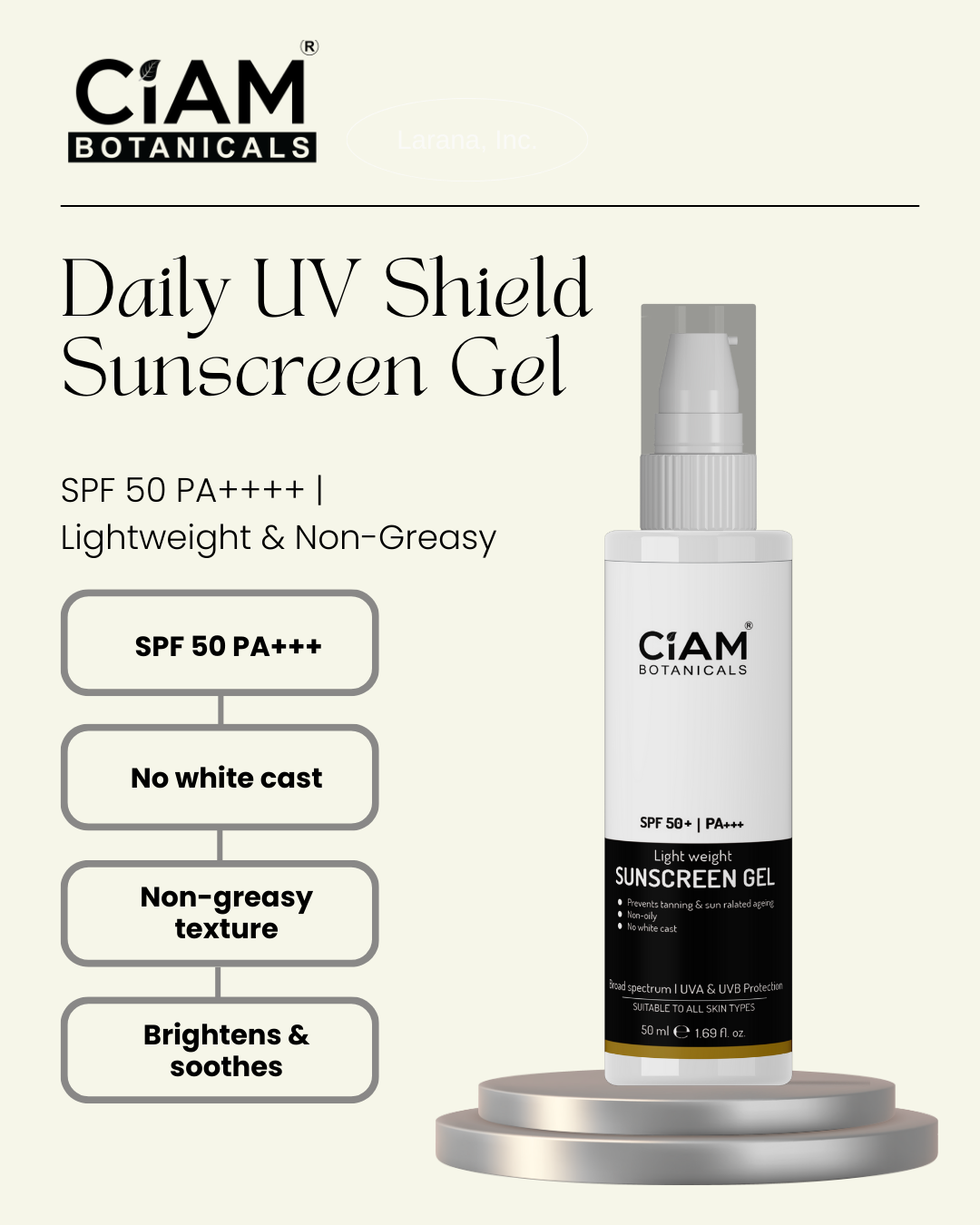 Ciam Invisible Sunscreen Gel 50ml | SPF 50+ | PA+++, Non greasy, No white cast