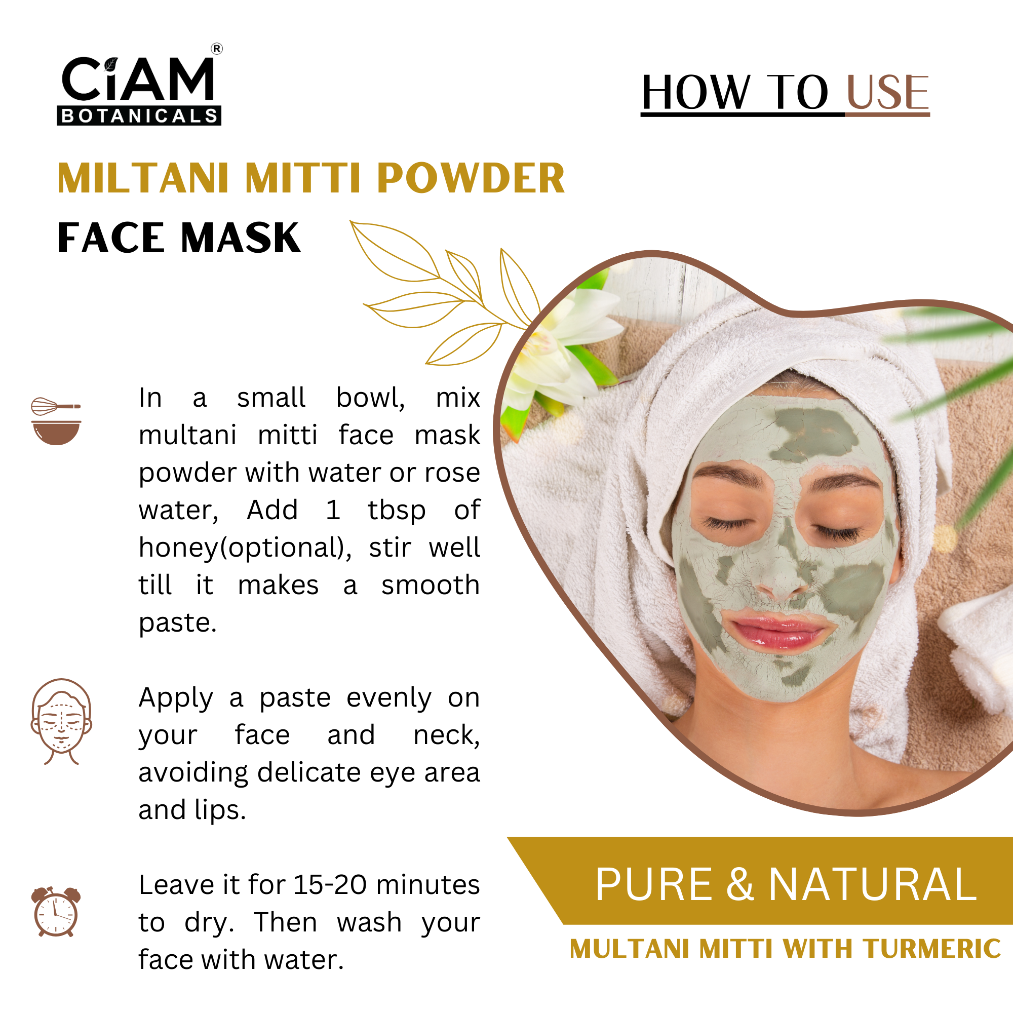Ciam Multani Mitti Face Pack Powder With Turmeric | Brighten Skin, Reduce Exceess Oil | 100% Pure & Natural Chemical Free Face Mask Powder Suitable For All Skin Types Pack Of 100gm