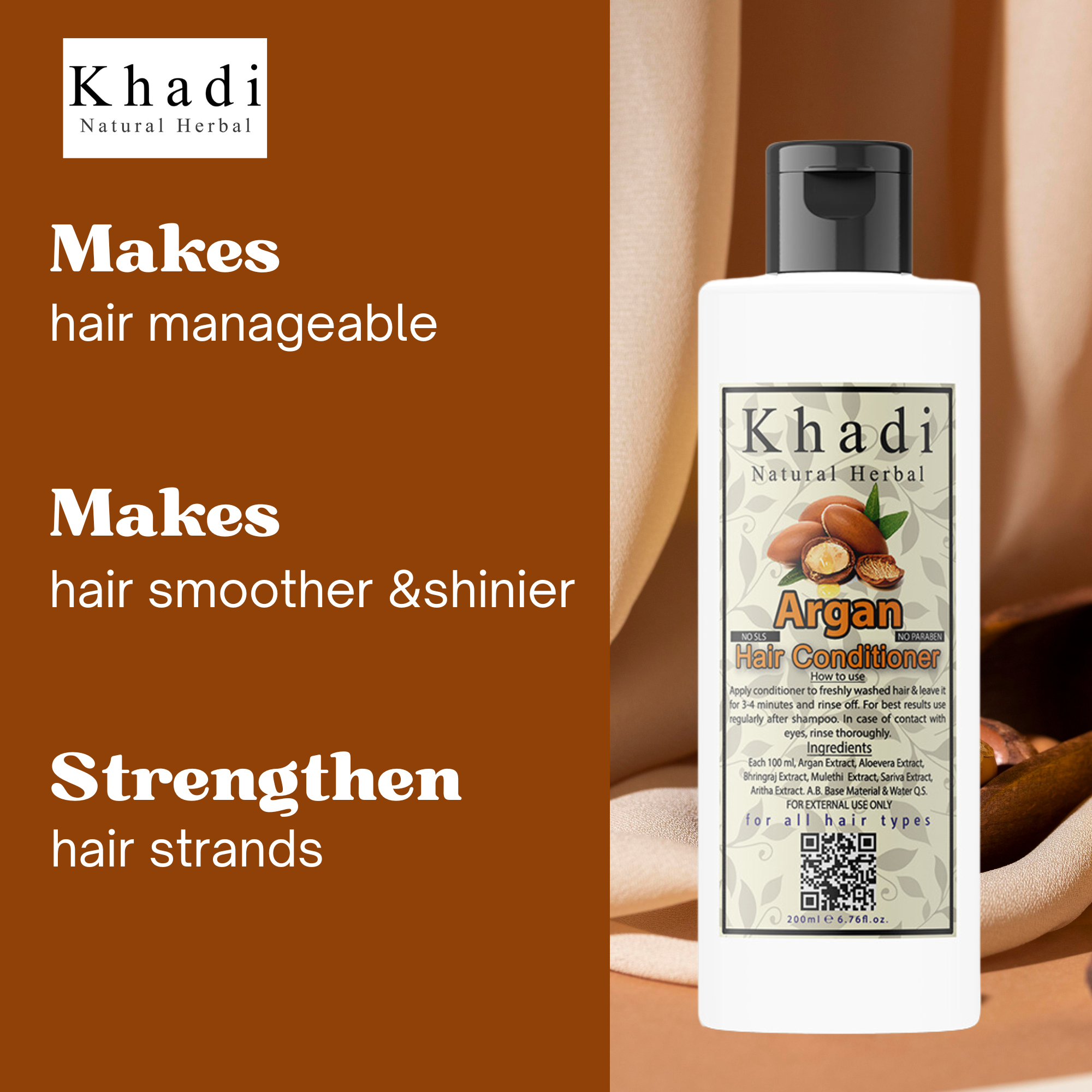 Khadi Natural Herbal Argan Shampoo 200ml and Argan Conditioner 200ml Combo Kit