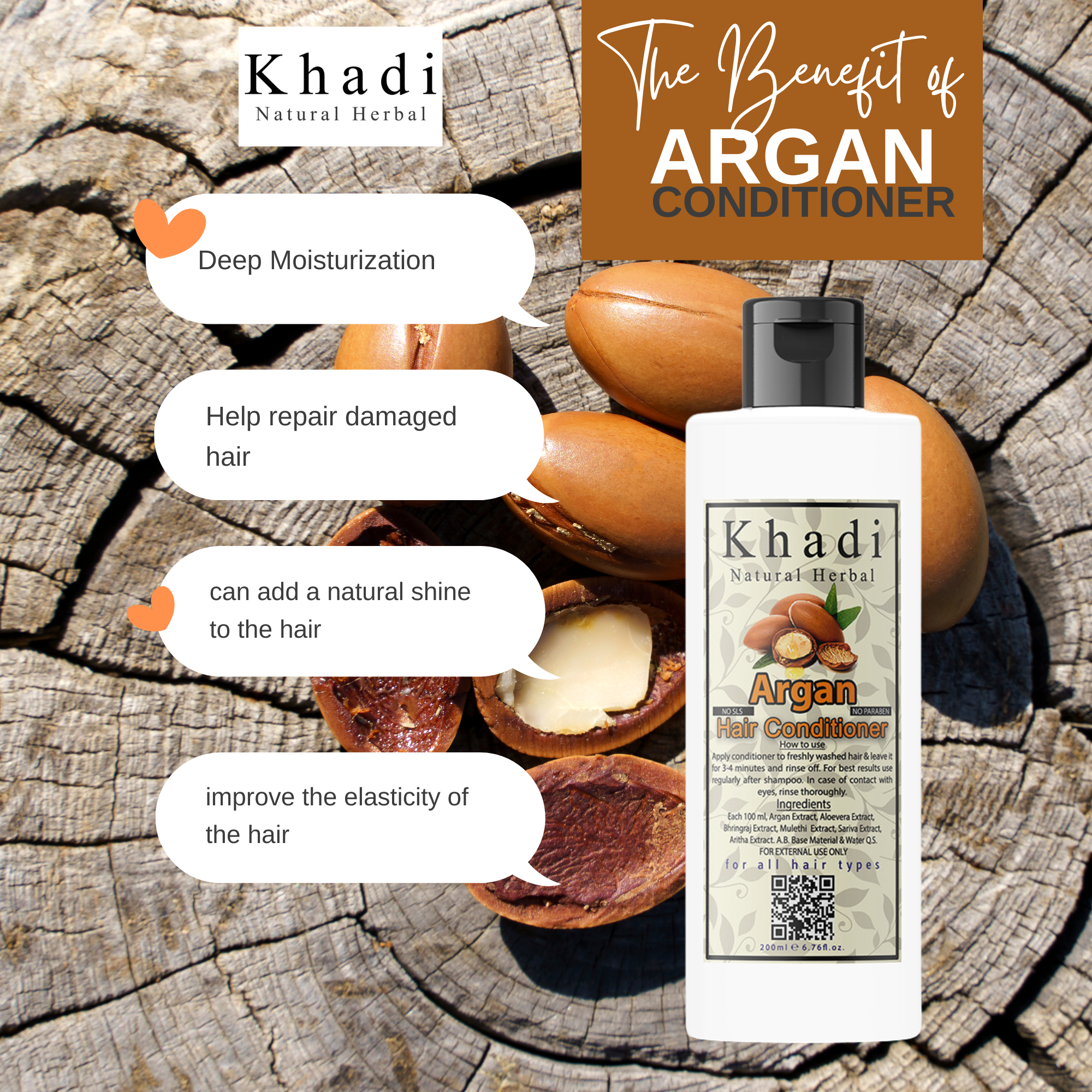 Khadi Natural Herbal Argan Shampoo 200ml and Argan Conditioner 200ml Combo Kit