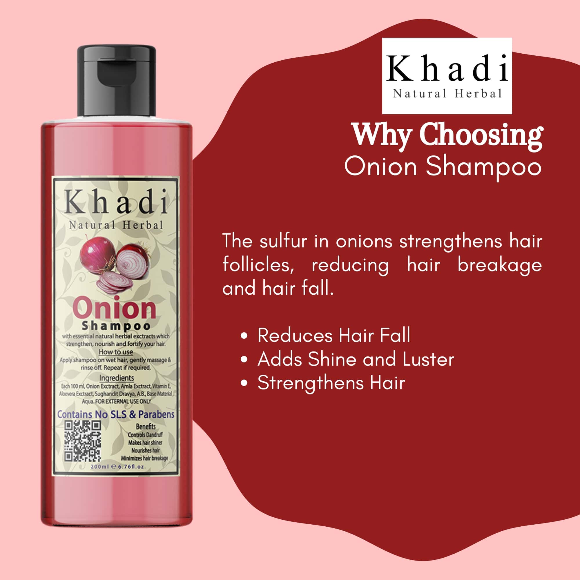 Khadi Natural Herbal Red Onion Hair Oil 100ml and Onion Shampoo 200ml Combo Hair Kit